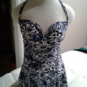 PRICE DROP "Chaps one piece Swim dress floral blue